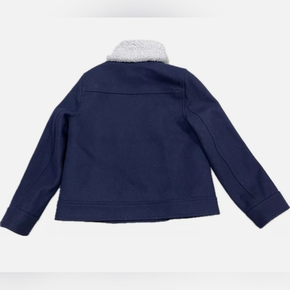 J.Crew Crewcuts Wool Blend Moto Jacket Navy Gold Hardware Sherpa Fur Collar 6-7 - Picture 8 of 16